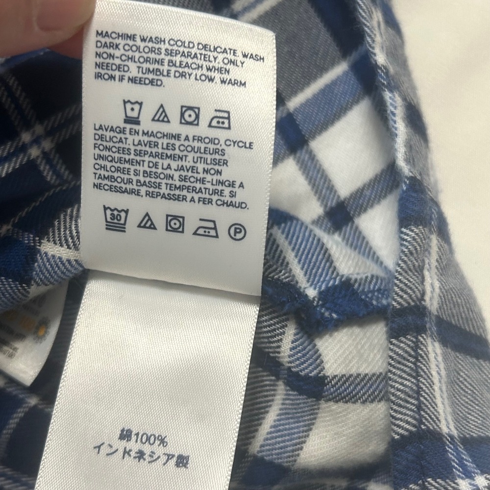 Lands End Womens Blue White Plaid Ruffle Collar Flannel Shirt Petite Medium - Picture 7 of 9